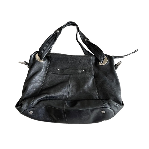 B Makowsky Black Leather Double Handle Shoulder Handbag - Picture 2 of 5